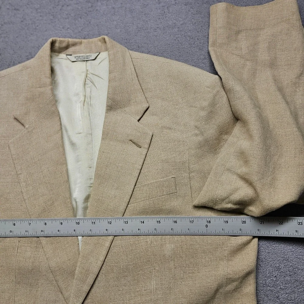 AKA Eddie Bauer Mens 38R Linen Blazer Tan Oatmeal 2 Button Sport Coat Regular